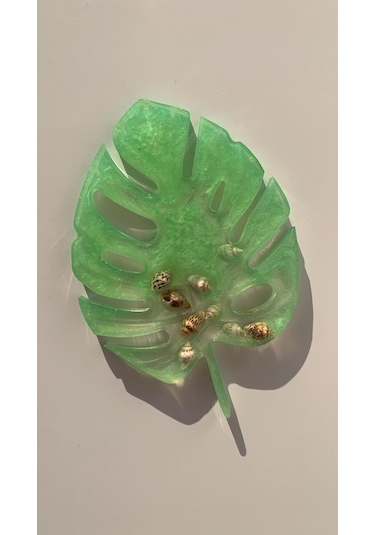 Fıstık Yeşili Renk İstiridye Süslü Yaprak Epoksi Bardak Altlığı Fıstık Yeşili