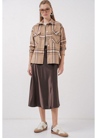 Bigdart 3854 Ekose Desen Çift Cepli Gömlek - Bisküvi