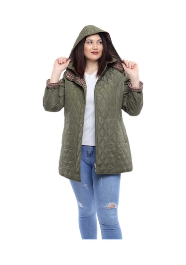 Vetre Kadın Ekose Baharlık Kapitone Mont Haki Büyük Beden 1024 Çok Renkli