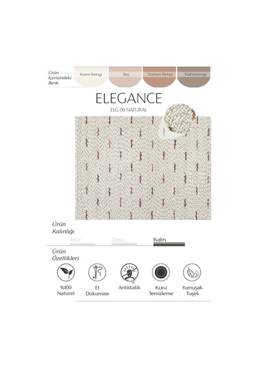 Cool Halı Elegance 06 Krem Doğal Yün Kazak Örgü Desenli El Dokuma Örgü Halı