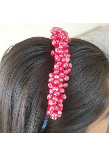 Kırmızı Kristal Boncuklu Gelin Tacı