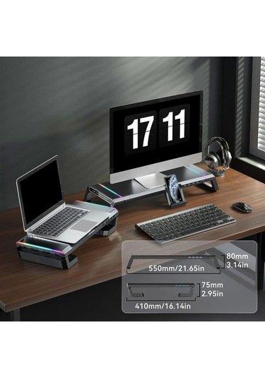 Techtic Bilgisayar Monitör Yükseltici Laptop Sehpası Rgb 4 Usb