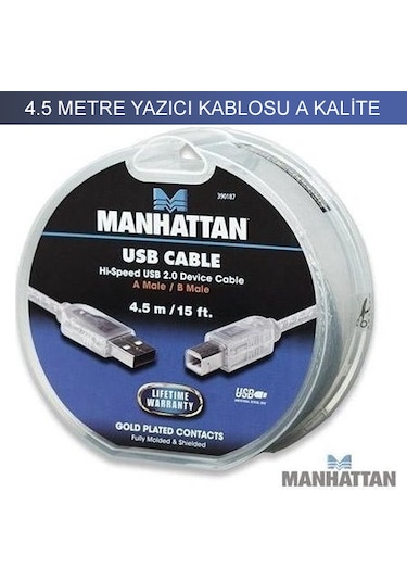 Manhattan Usb Yazıcı Kablosu 390187 4.5Mt / 15Ft. %100 Kalite