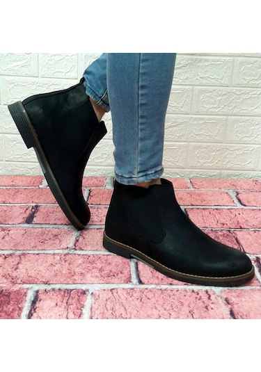 Voyager 3502 Siyah Hakiki Deri Bilekte Lastikli Erkek Bot