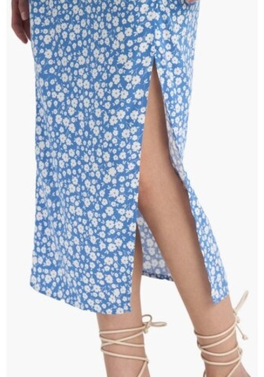 DeFacto A Kesim Çiçek Desenli Yüksek Bel Yırtmaçlı Midi Etek F0526AX25SPBE515