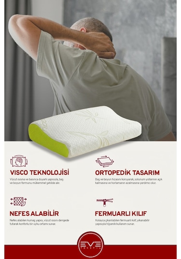 Bamboo Aura Fresh Green Ortopedik Visco Yastık 60x40x10 Cm Yeşil