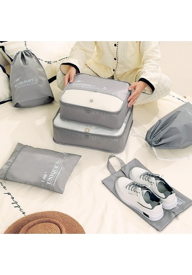 Fortunelane 6'lı Seyahat Giyim Çantası Seti - Gri Ev/seyahat - Kolay Organize Edici Çanta Gri