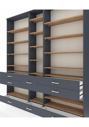 Arges Dolap 19 Raflı 8 Çekmeceli 220x30x243 Antrasit-çam/antrasit Atlas Çam/antrasıt