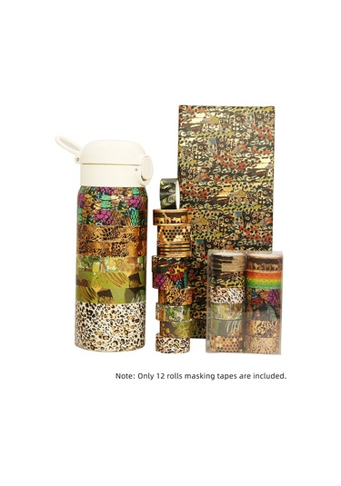 Springsun 12'li Altın Folyolu Vahşi Hayvan Desenli Washi Bant Seti - Dıy, Hediye Paketleme, Defter Süsleme 15mm