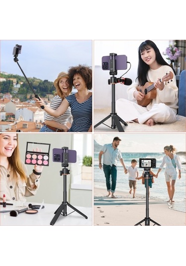 Fastbuy Vrıg Tp-06 Alüminyum Selfie Çubuğu, 1/4 Vida Bağlantısı, Soğuk Ayak, 1.5kg Yük, Siyah 20cm Katlanır, 55cm