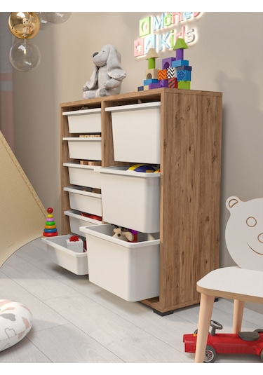 Beyza 9 Sepetli Çok Amaçlı Dolap Oyuncak Dolabı Çam Diğer