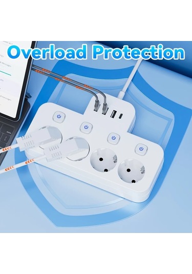 Xuweiwei Siyah Kısa Kablo 1.5m 3m Seçenekleri Avrupa Güç Prizi 4 Ac Çıkış 3 Usb 1 Type-c Portu Aşırı Yük Koruması Duvar Montajı Seyahat Ev Kullanımı