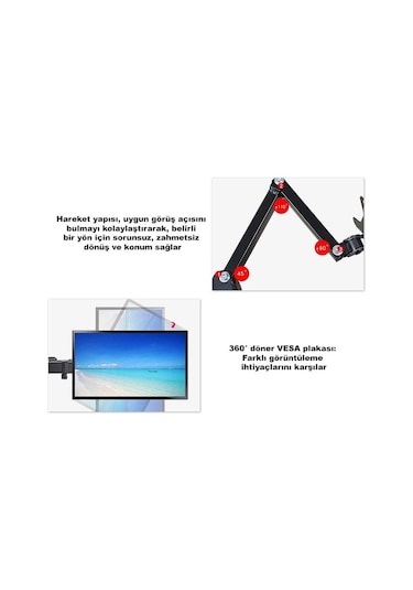 Dailytech Masaüstü Ayarlanabilir 14-32” Çift Kol Monitör Tutucu