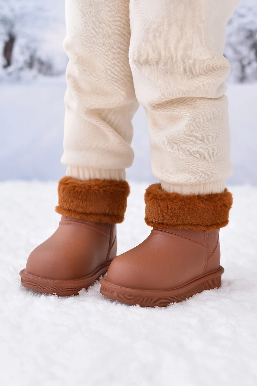 Su Geçirmez İçi Kürklü Kız Çocuk Eva Yağmur Kar Botu Taba