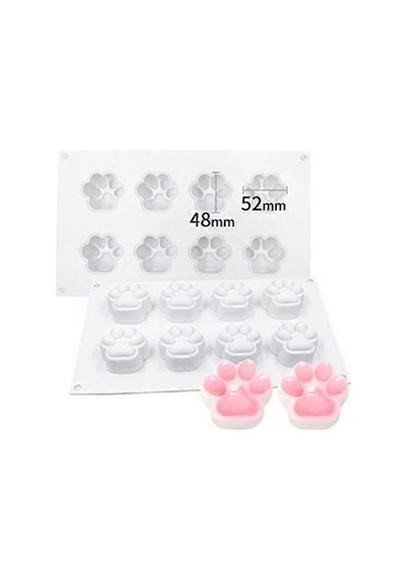 Kendin Yap Hayvan Pençesi Şeklinde Mum Yapıştırıcı Kek Jöle Puding Silikon Kalıp, Özellikler: 8 Kedi Pençesi Çok Renkli