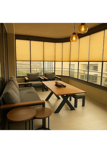 Perdema Kancalı/vidalı Jalvolin Plise Cam Balkon Perdesi - Ofis Perdesi - Mutfak Perdesi - Salon Perdesi Bej