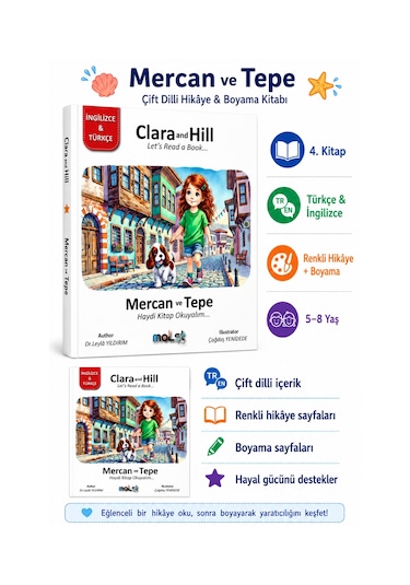 Mercan Ve Tepe 5 Kitap Seti - Türkçe İngilizce Hikaye Ve Boyama Kitabı