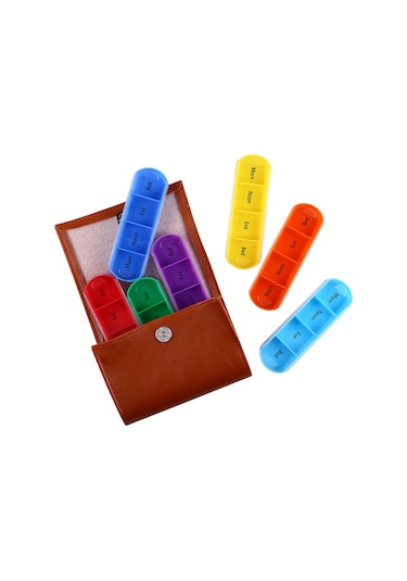 Bir Hafta 7 Küçük Kutu 28 Kafesli Hap Kutuları Tablet Konteyneri Organizatör Taşınabilir Pu Deri Kılıf Kahverengi Diğer