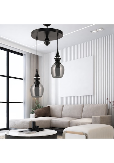 Dd İkili Pera Sarkıt Avize Füme Camlı Siyah2