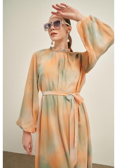 Ftz İpek Saten Elbise Turuncu 31039 Turuncu