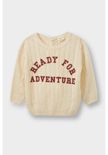 Defacto Erkek Bebek Bisiklet Yaka Baskılı Kazak F2578a525auer105 Ekru