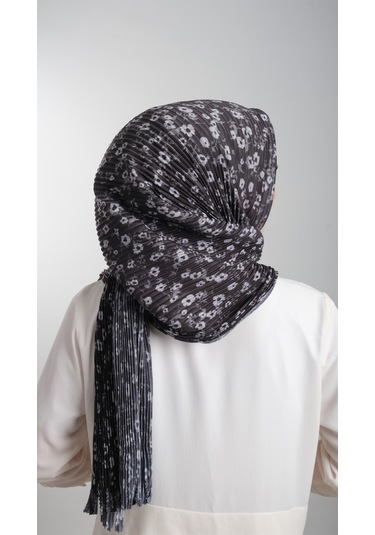 Siyah Pratik Hazır Geçmeli Tesettür Eşarp Kesik Elyaf Piliseli Çi (553630033) Siyah