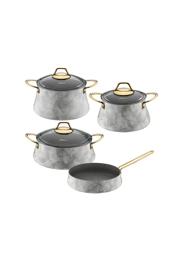 Brioni Marble 7 Parça Tencere Seti Beyaz Mbb11101