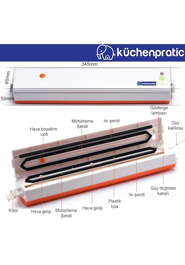 Küchenpratic Ev Tipi Elektrikli Vakum Makinesi - 10 Torba Mavi