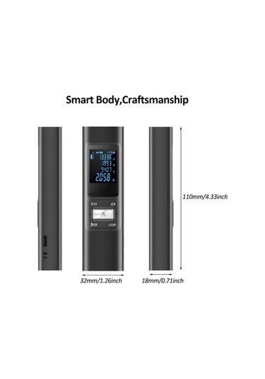 Pazly 40 Metre Hassas Mesafe Ölçer, 2mm Doğruluk, Usb Şarjlı, Alan/hacim Hesaplama, Su Geçirmez, Alüminyum Alaşım