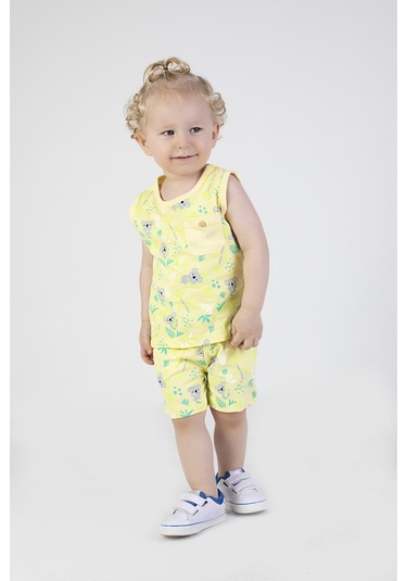 Erkek Çocuk Sevimli Desen Kolsuz Atlet Basic Şortlu Alt Üst Takım 001