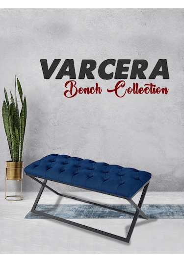 Varcera Mavi Chester Model Kapitoneli Puf&bench&koltuk&oturak&bank&makyaj Puff&yatak Odası Takımı Önü&ucu
