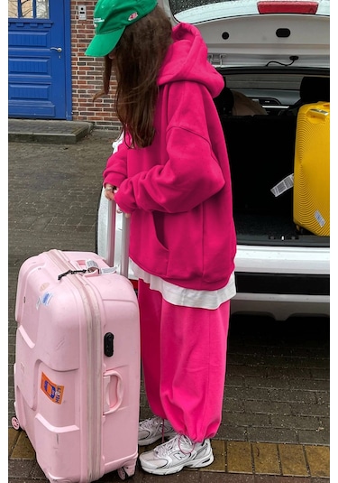 Madmext Fuşya Kapüşonlu Şardonlu Oversize Sweatshirt Mg1566 Fuşya