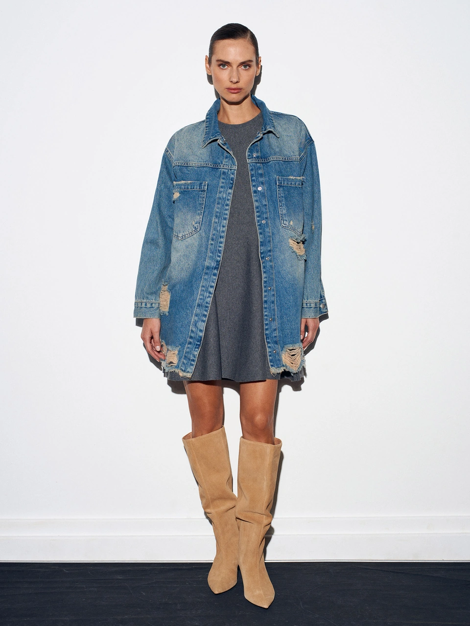 65378 %100 Pamuk Çıkarılabilir Kürklü Kot Ceket-tint Tint