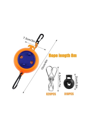 Ganzhoushop Turuncu Genişletilebilir Çamaşır İpi, 10m, Taşınabilir, Sarma Önleyici, Seyahat, Açık Hava, Banyo, Kamp, Açık Hava, Bahçe Veya Seyahat İçin Çamaşır İpi Çok Renkli