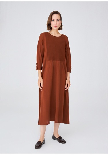 Peraluna Bol Kesim Uzun Kadın Triko Elbise Kahve