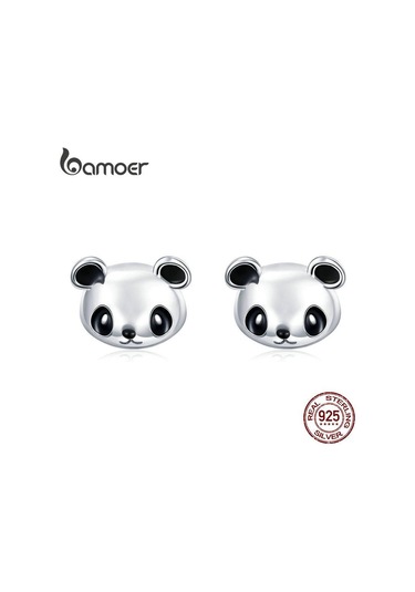 Bamoer Hakiki 100% 925 Ayar Gümüş Hayvan Koleksiyonu Sevimli Panda Saplama Küpe
