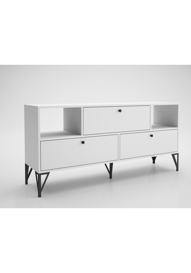 Wood'n Love Mia 160 Cm Metal Ayaklı Tv Ünitesi - Konsol - Beyaz / Siyah Kahverengi