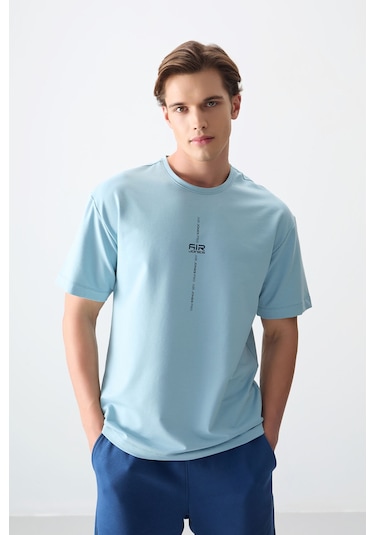 Air Jones Erkek Açık Mavi Oversize 0 Yaka T-shirt 88373 001