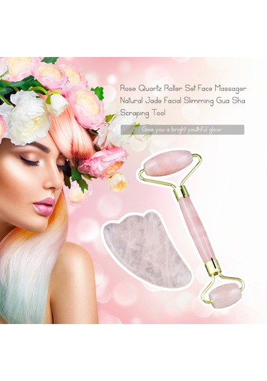 Youtek Doğal Pembe Kuvars Yüz Masaj Seti - Jade Roller & Gua Sha İle Cilt Sıkılaştırma Ve Gençleştirme
