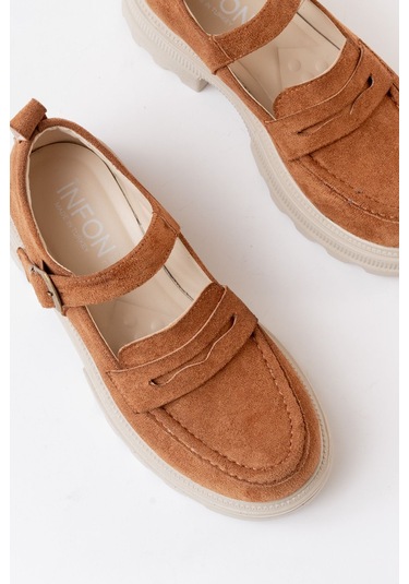 745-771 Taba Süet Kadın Günlük Yüksek Tabanlı Loafer Ayakkabı Taba