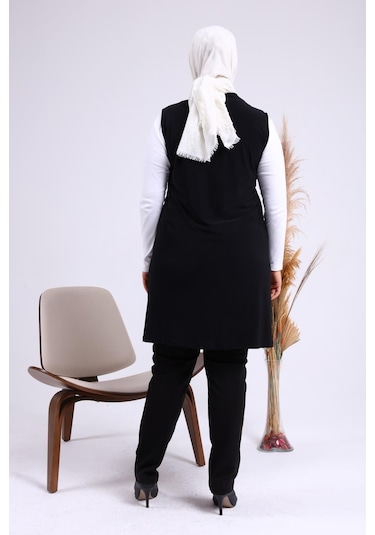 Kadın Buyuk Beden Üç Düğmeli Likralı Yelek 001