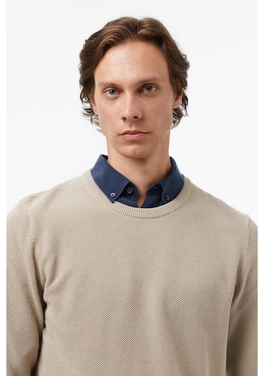 Nautica Erkek Bej Classic Fit Kazak-11578 Bej