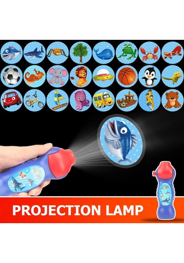 Dolıty Çocuklar Hayvan Desen Meşale Projektör El Feneri Yatma Mavi