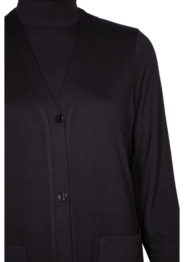 Hesna Kadın Cepli Düğmeli Kap Siyah Ceket 001