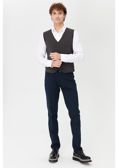 Erkek V Yaka İnce Triko Yelek O.füme O.füme