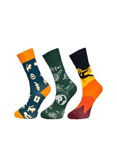 3'lü Unısex Bilim, Doğa Ve Hayvan Temalı Esnek Nem Alabilen Pamuklu Spor Soket Çoraplar Çok Renkli