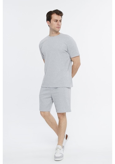 Bella Dossi Waffle Kumaş 0 Yaka Erkek Günlük Ve Spor Şort Takımı Gri