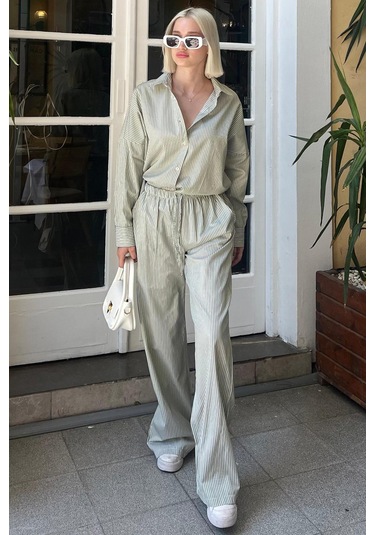 Madmext Yeşil Uzun Kollu Çizgili Gömlek Pantolon İkili Takım Mg2124-yeşil Yeşil