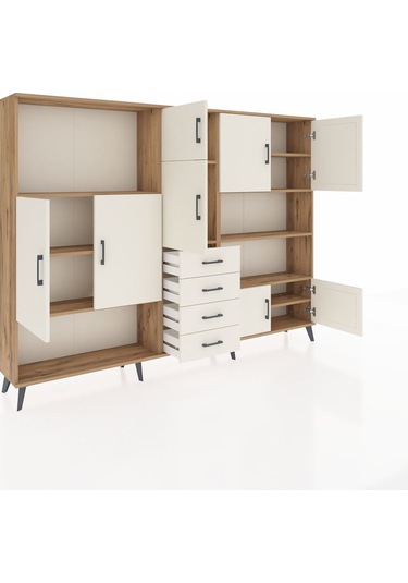 Arges Dolap 9 Raflı 4 Çekmeceli 8 Kapaklı 220x30x163 Çam-aytaşı Çam-aytaşı