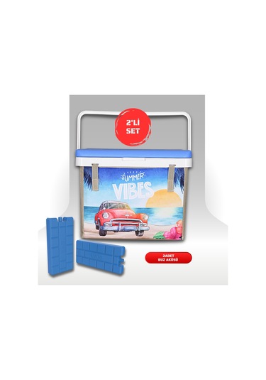 Buzluk Termos Set-20 Lt Kumaş Buzluk Termos 1029 Cooler Box +2 Adet K-250 Buz Aküsü Çok Renkli